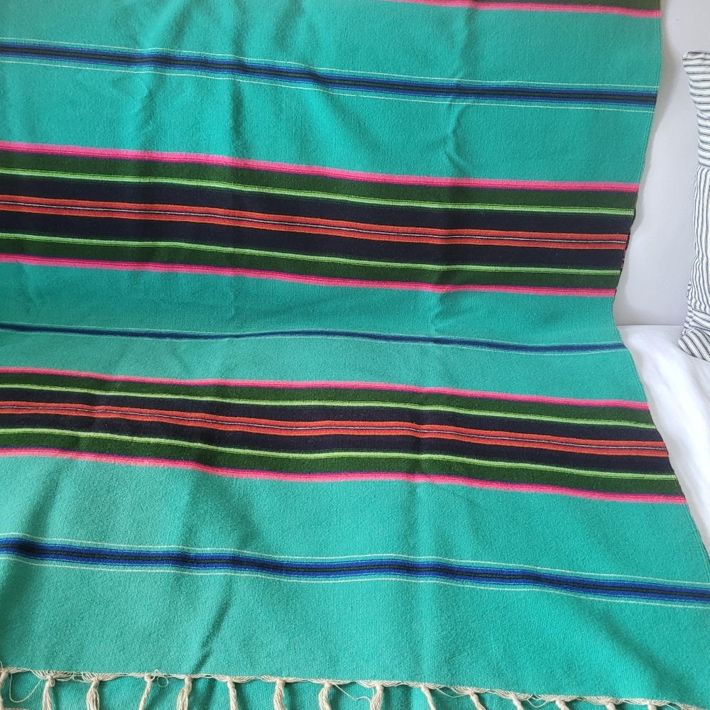 Colorful Striped Wool? Throw Blanket with 3" Fringe - Picture 13 of 16